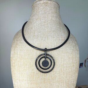 Liz Claiborne Black-Tone Double Circle Pendant Necklace With Glitter Accent